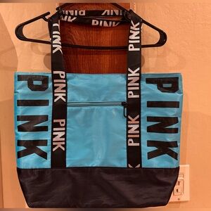 PINK Victoria's Secret Aqua and Black Tote Beach Bag Gym Bag